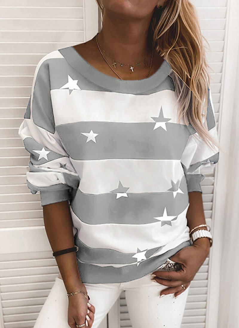 Title 2, Striped Printed Long Sleeve Top Loose Sweatshirt