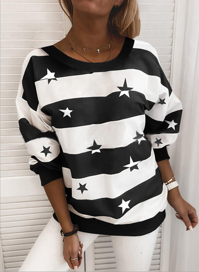 Title 3, Striped Printed Long Sleeve Top Loose Sweatshirt