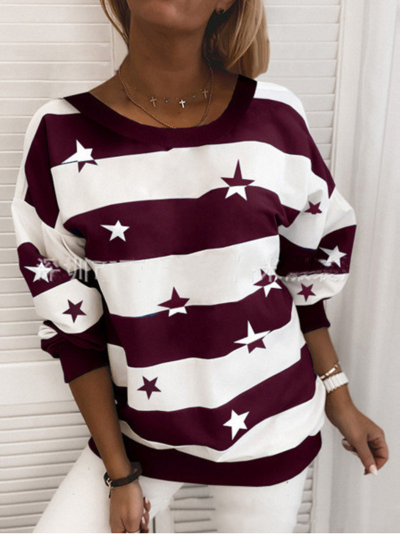 Title 4, Striped Printed Long Sleeve Top Loose Sweatshirt