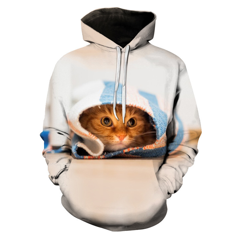 Cat 3D Digital Print Sweatshirt European and American Casual Hoodie