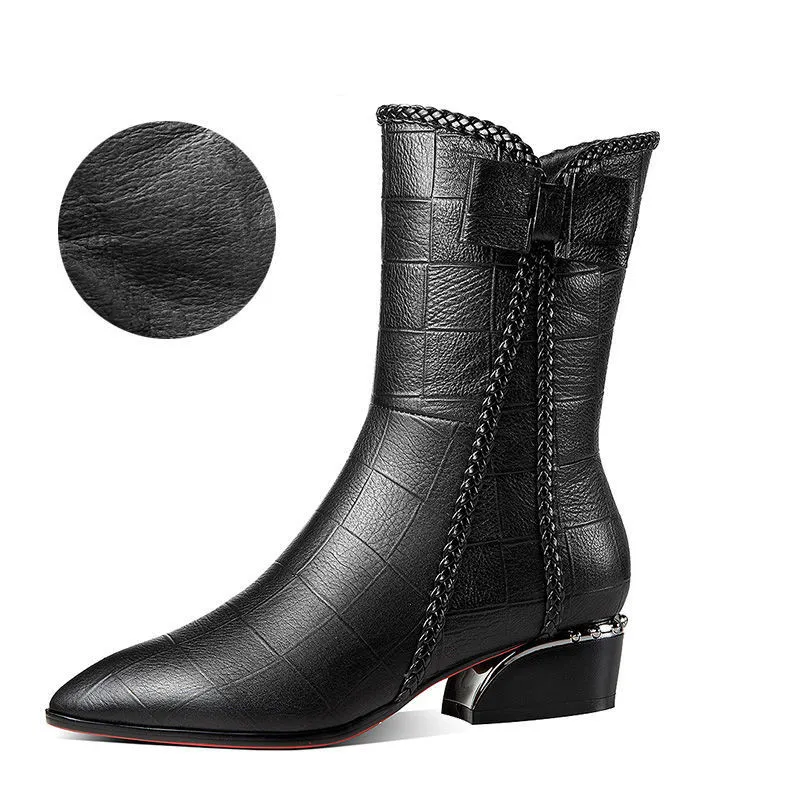 Fashion All-match Thick-heeled Martin Boots - Black