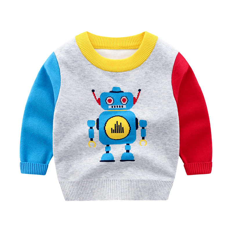 Korean Version Of Robot Boy Crew Neck Pullover Sweater