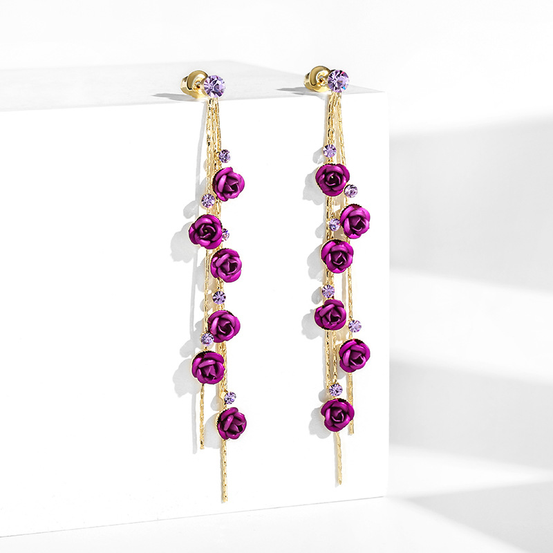 925 Silver Needle Temperament Lady Rose Earrings