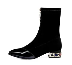 Simple Casual Women's Boots With Pointed Zipper - Black - View 1