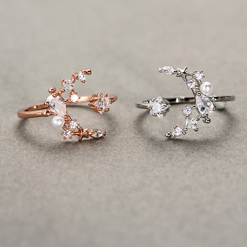 Fashion Korean Zircon Star Moon Pentagram Ring