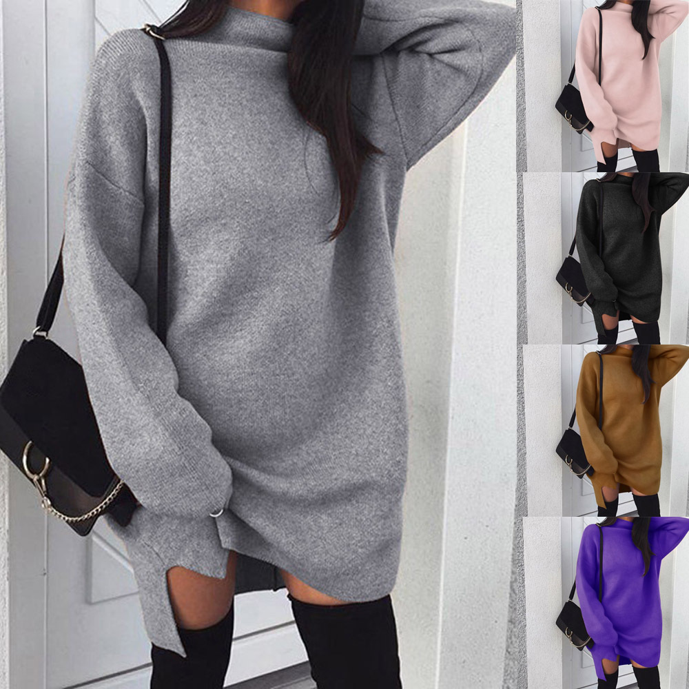 Sexy High Neck Long Sleeve Comfortable Slit Sweatshirt