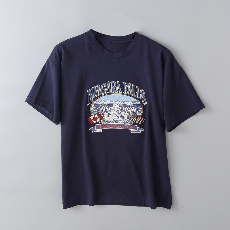 European And American Women's Winter New Waterfall Embroidery Loose Short Sleeve Shirt