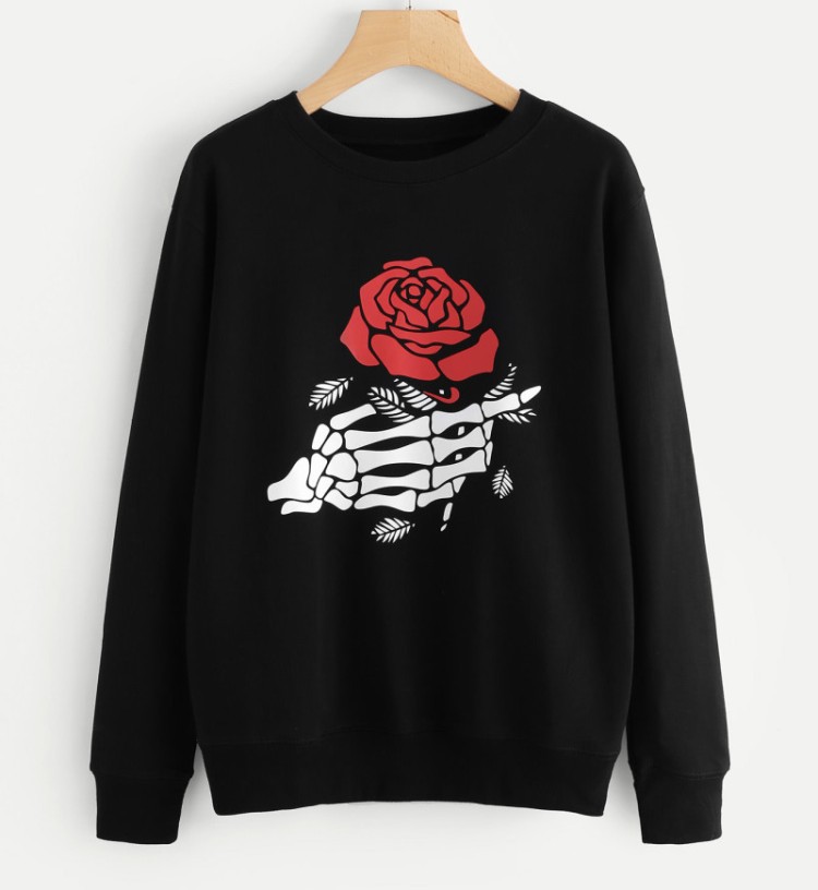 Title 6, European Beauty Round Neck Ghost Claw Rose Prin...