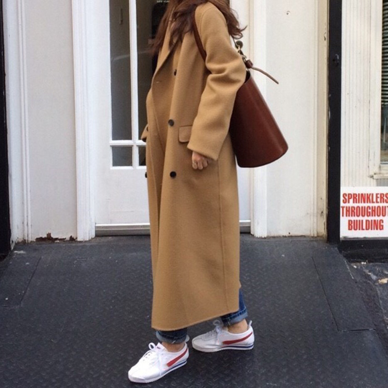 Fashion Double-Breasted Loose Long Woolen Coat