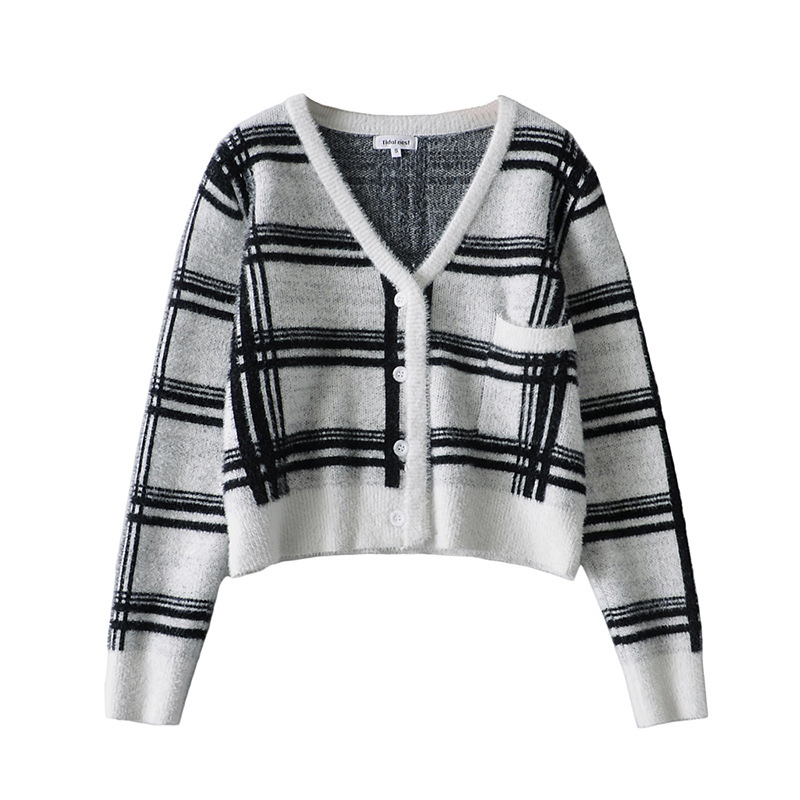 Title 2, Diamond Plaid Contrast V-neck Mohair Sweater An...