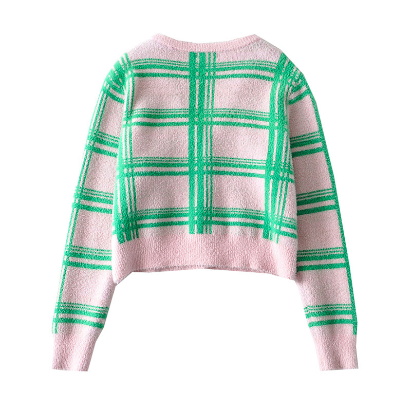 Title 6, Diamond Plaid Contrast V-neck Mohair Sweater An...