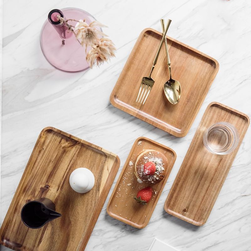 Rectangular wooden tray round japanese tea tray