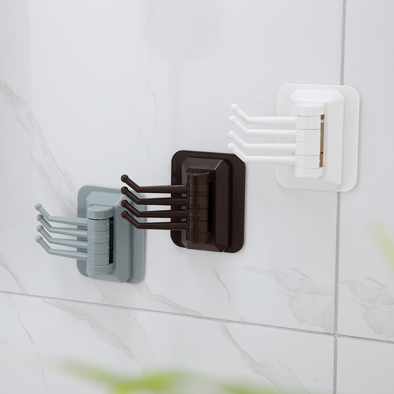 Sticky Hook Multifunctional Rotating Four Hook Kitchen Seamless Bathroom Wall Shelf