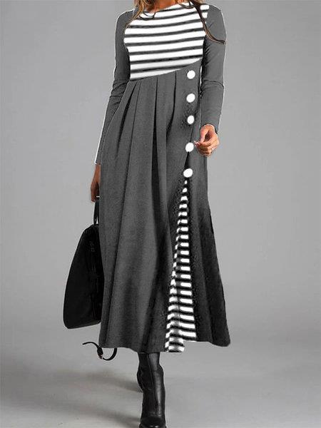 Striped Color Block Loose Large Size Dress