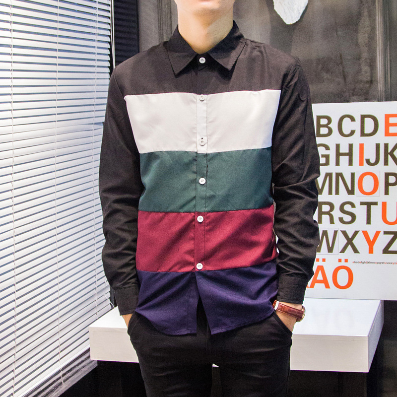 British Color Matching Fashion Color Striped Men's Shirt