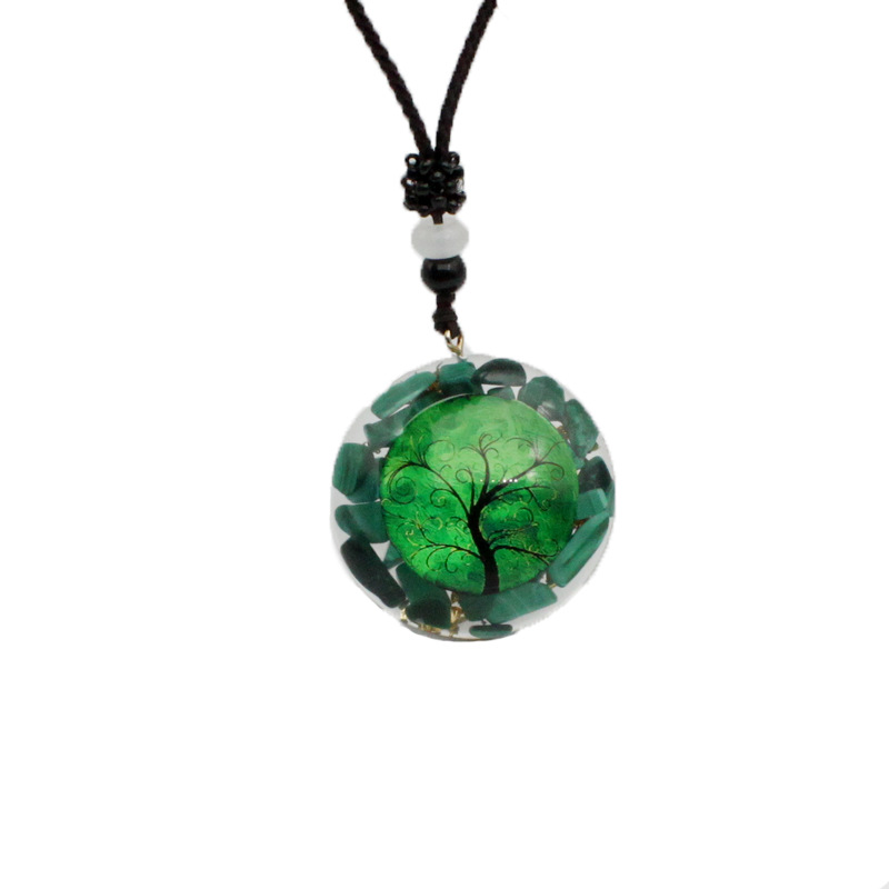 Energy Crushed Stone Tree Of Life Pendant Ogan Resin Necklace