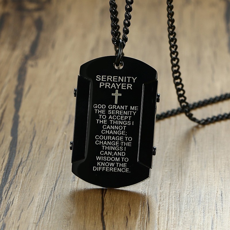 Stainless Steel Men's Laser Scripture Pendant Necklace