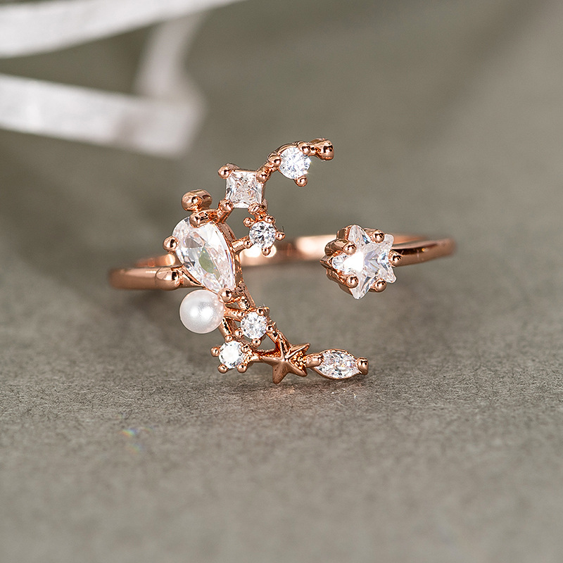 Fashion Zircon Star Moon Pentagram Open Ring