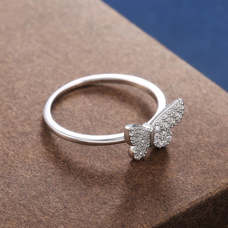 Classic Micro Inlaid Zircon Butterfly Ring Women