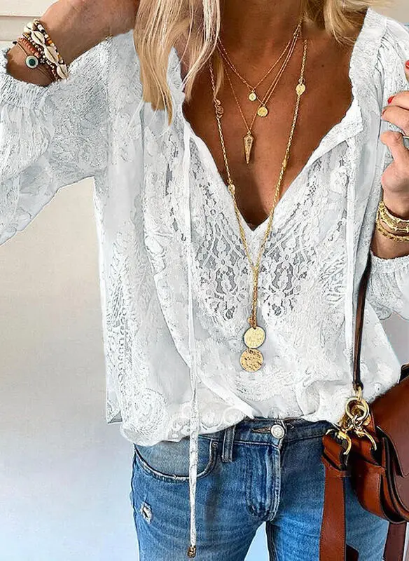 All Match Short Lace Stitching Long Sleeved T Shirt White - Shop at LoveMi