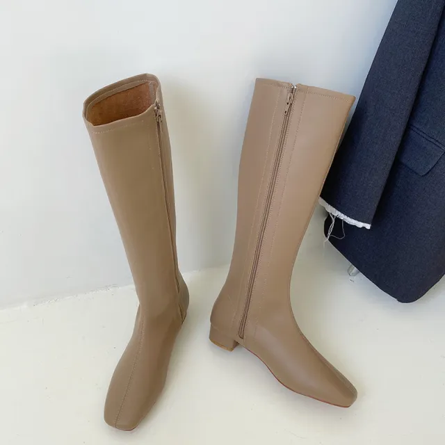 Knight Boots Shoes Flat Heel Knee Zipper Winter Casual Women Long for Round Toe Khaki - Shop at LoveMi