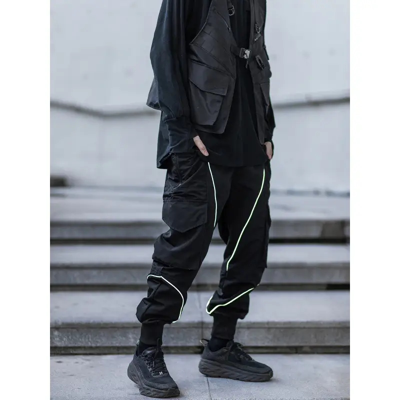 Double Spiral Reflective Stranded Pants Loose Casual Large Pocket