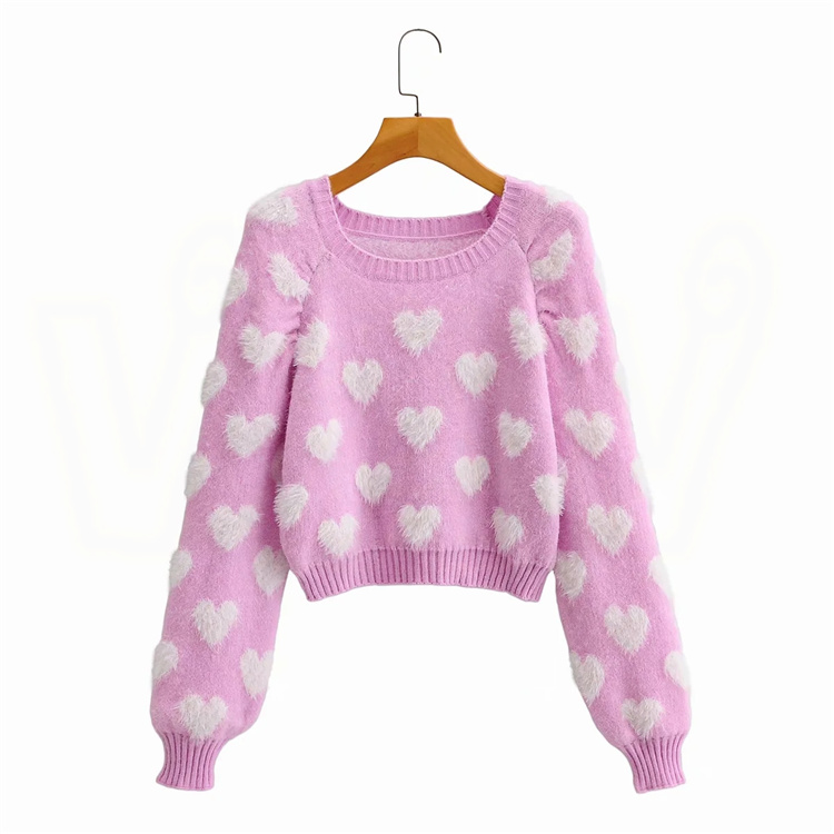 Sweet Love Jacquard High Waist Short Long Sleeve Sweater