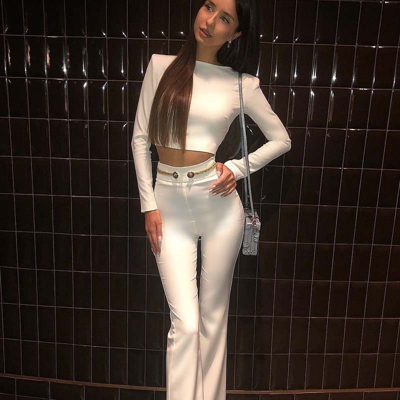 Fashion Long-Sleeved Bootcut Trousers High-Waist Navel Crop