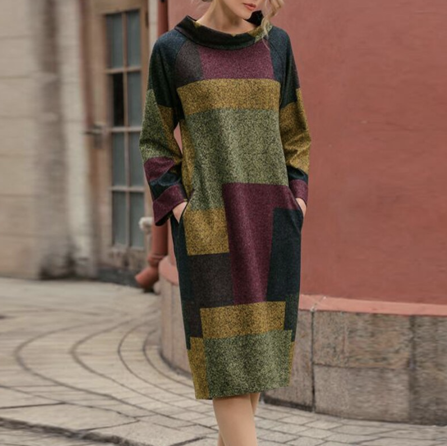 Vintage Printed Loose Mid-Length Ladies Dress