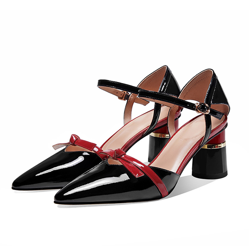 Women's Shoes With Pointed Toe Chunky Heels With Metal Buckle