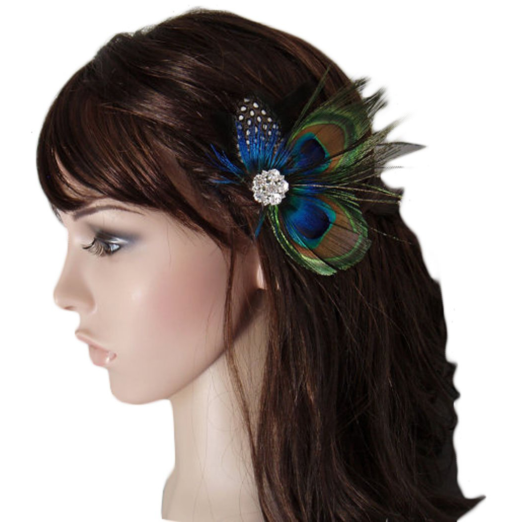 Title 6, Peacock Feather With Diamond Hairpin And Ball H...