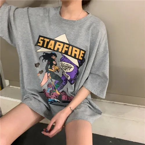 Loose Plus Size Short Sleeve Super Hot Ins Trendy Clothes Lazy T shirt Light Grey - Shop at LoveMi