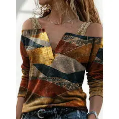 Temperament Commuter Long Sleeved Loose Pullover Sequined Cotton t Shirt Brown - Shop at LoveMi