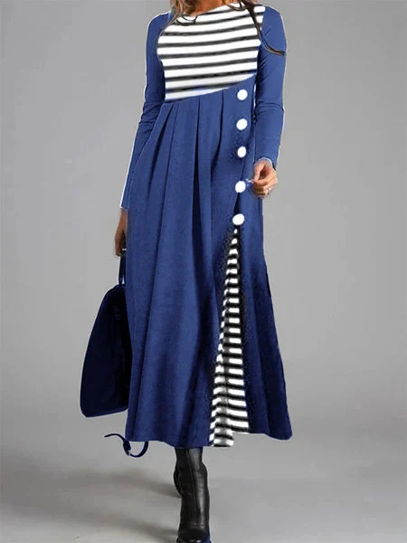 Striped Color Block Loose Large Size Dress