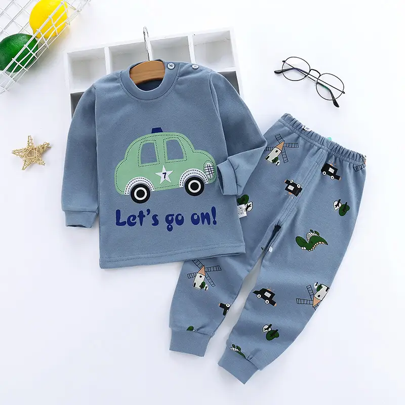 Children's Underwear Set Long-sleeved Color Matching Cotton Round Neck Shoulder Buckle
