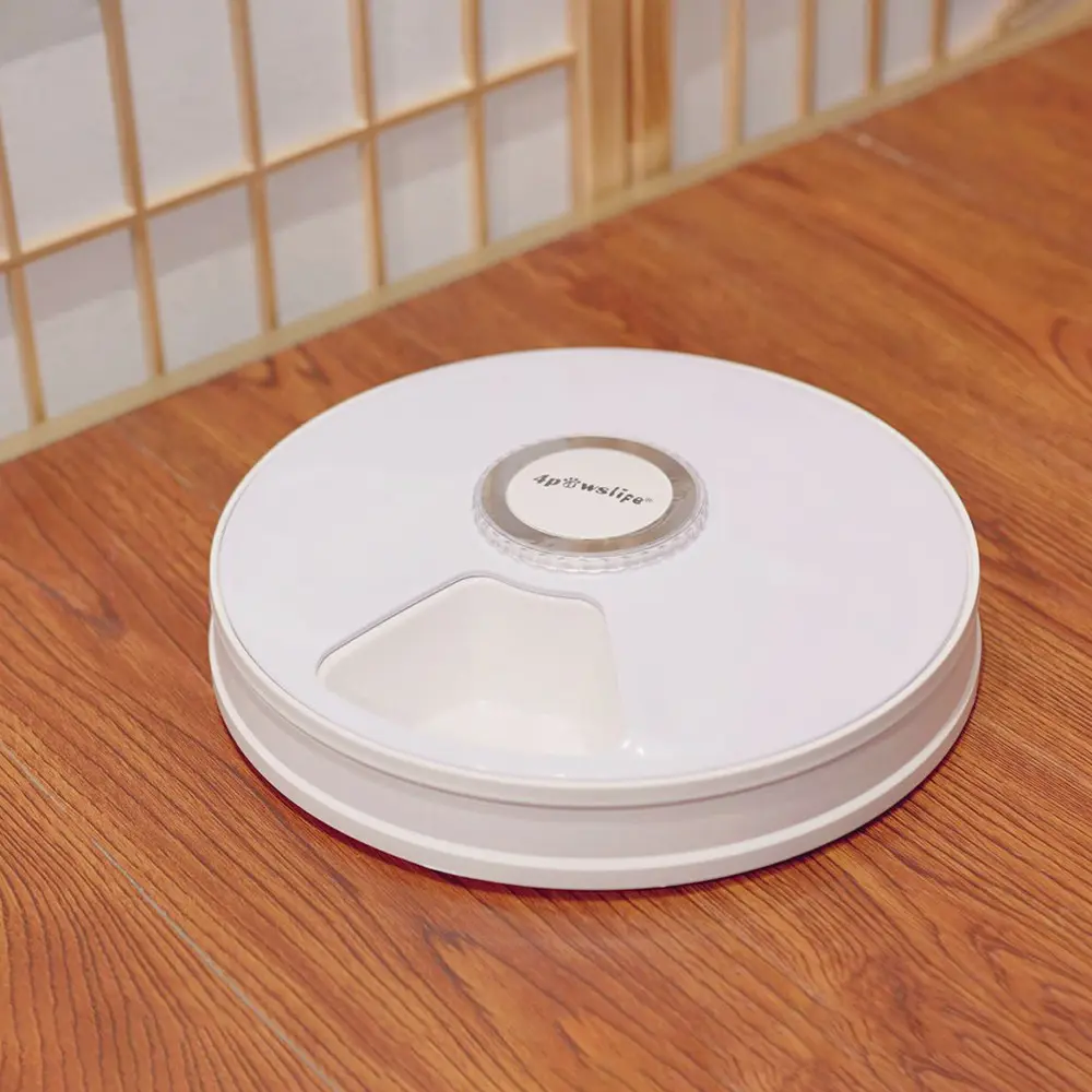 Pet Automatic Round Timing Feeder with 6 Grids Voice Recorder — White