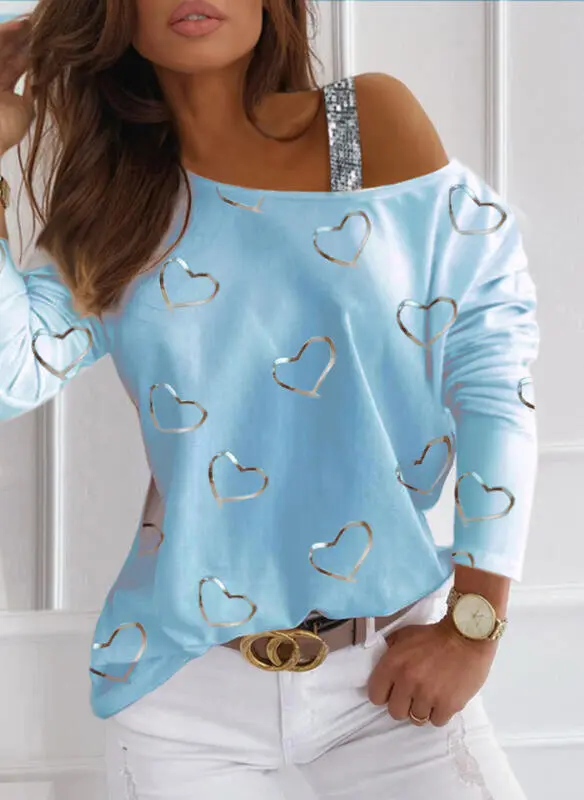 Women's Halter Neck Long Sleeved Casual Top T Shirt Blue - Shop at LoveMi