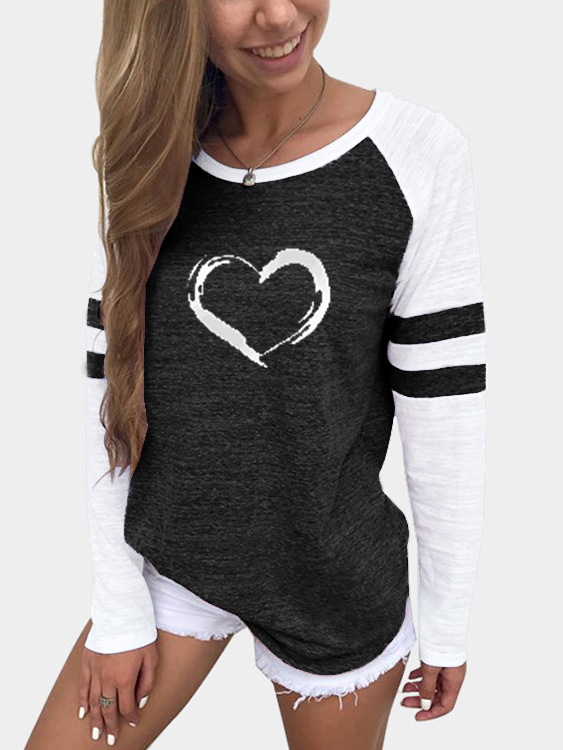 Title 2, Love Print Stitching Color Matching Round Neck ...