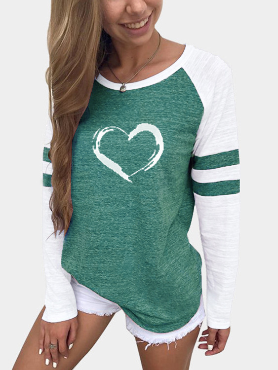 Title 5, Love Print Stitching Color Matching Round Neck ...