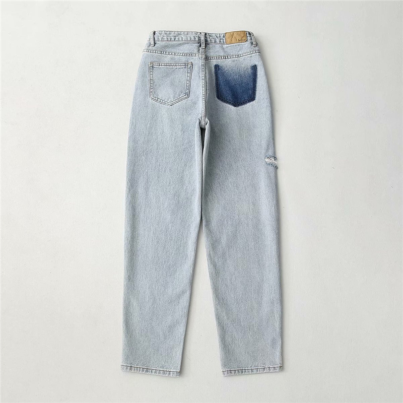 Women's ripped jeans are thin and loose in summer