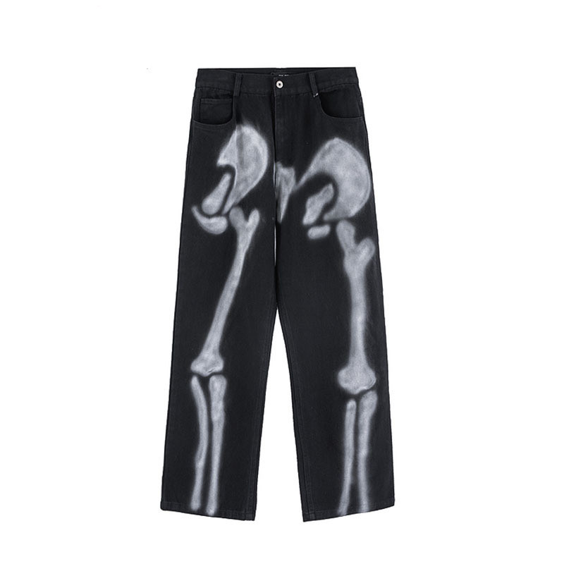 Title 4, Graffiti printed pants, loose straight leg casu...