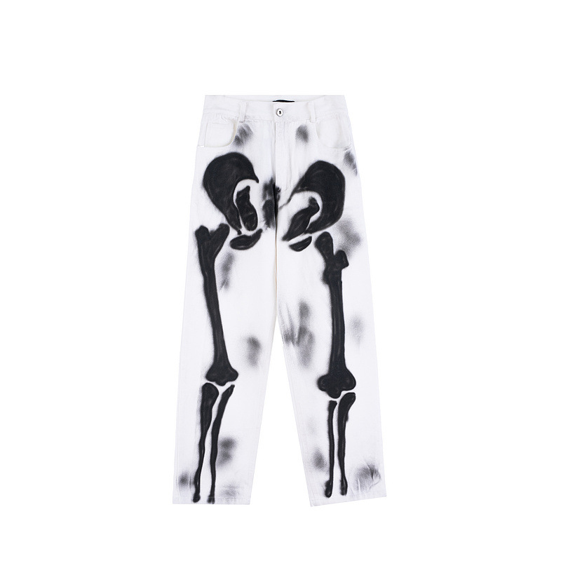 Graffiti Printed Pants Loose Straight Leg Casual Jeans
