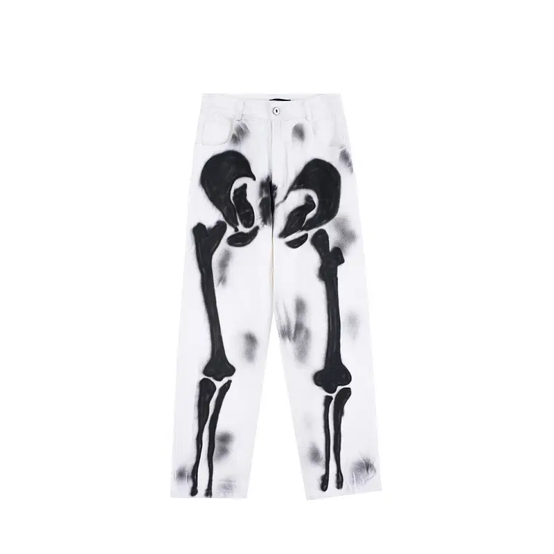 Graffiti Printed Pants Loose Straight Leg Casual Jeans