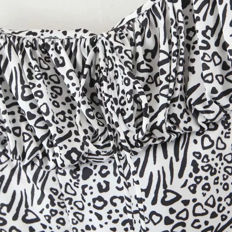 Thin Black And White Leopard Print Suspender Dress Skirt