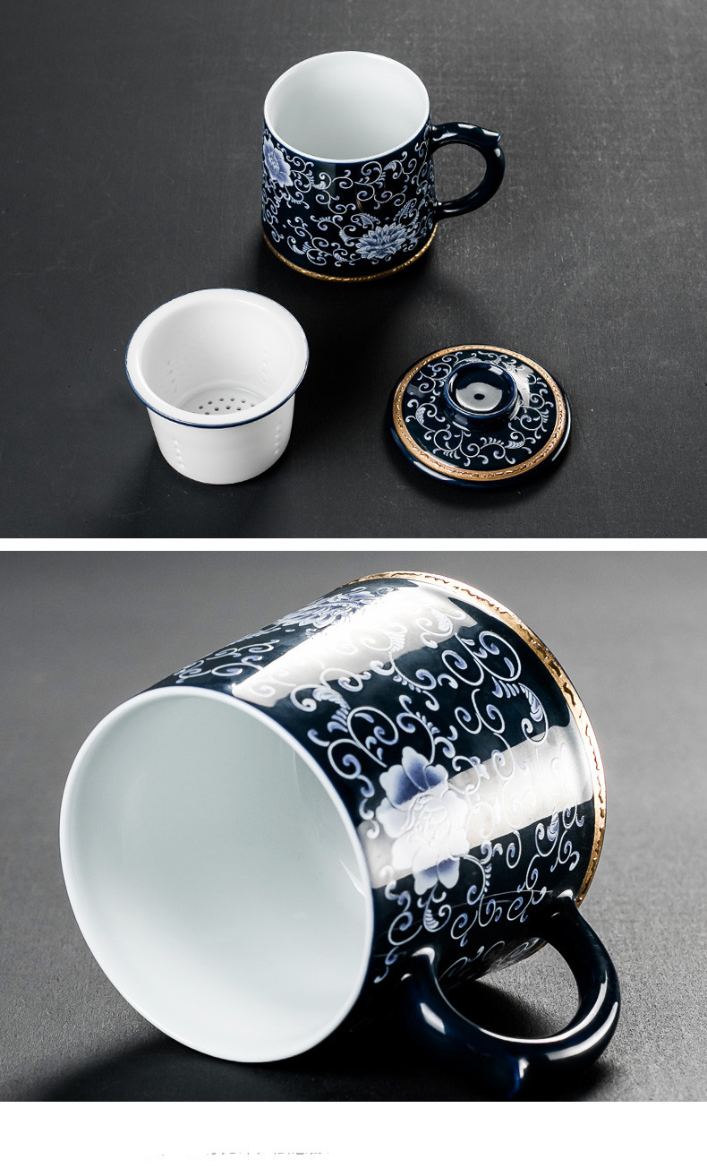 High-end Hand-Painted Gold Enamel Color Large Filter Office Cup With Lid