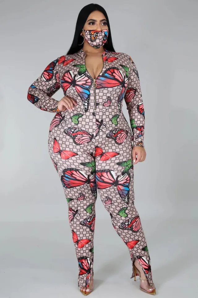 European and American Plus Size Fat Woman Stretch Digital Print Jumpsuit 5Xl - Shop at LoveMi