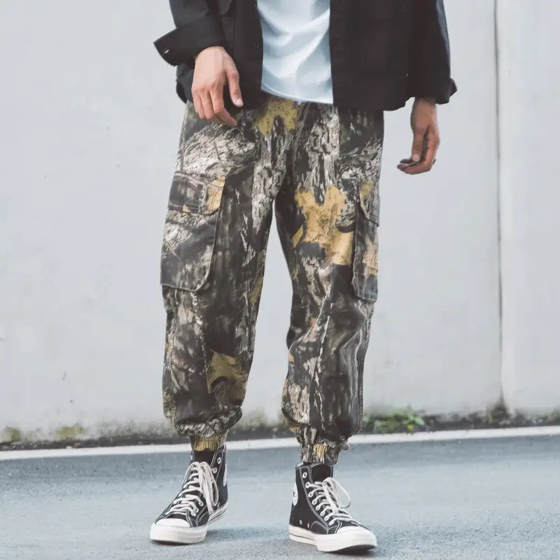 Men's Street Fashion Sweatpants Multi-Pocket Drawstring Cotton Trousers