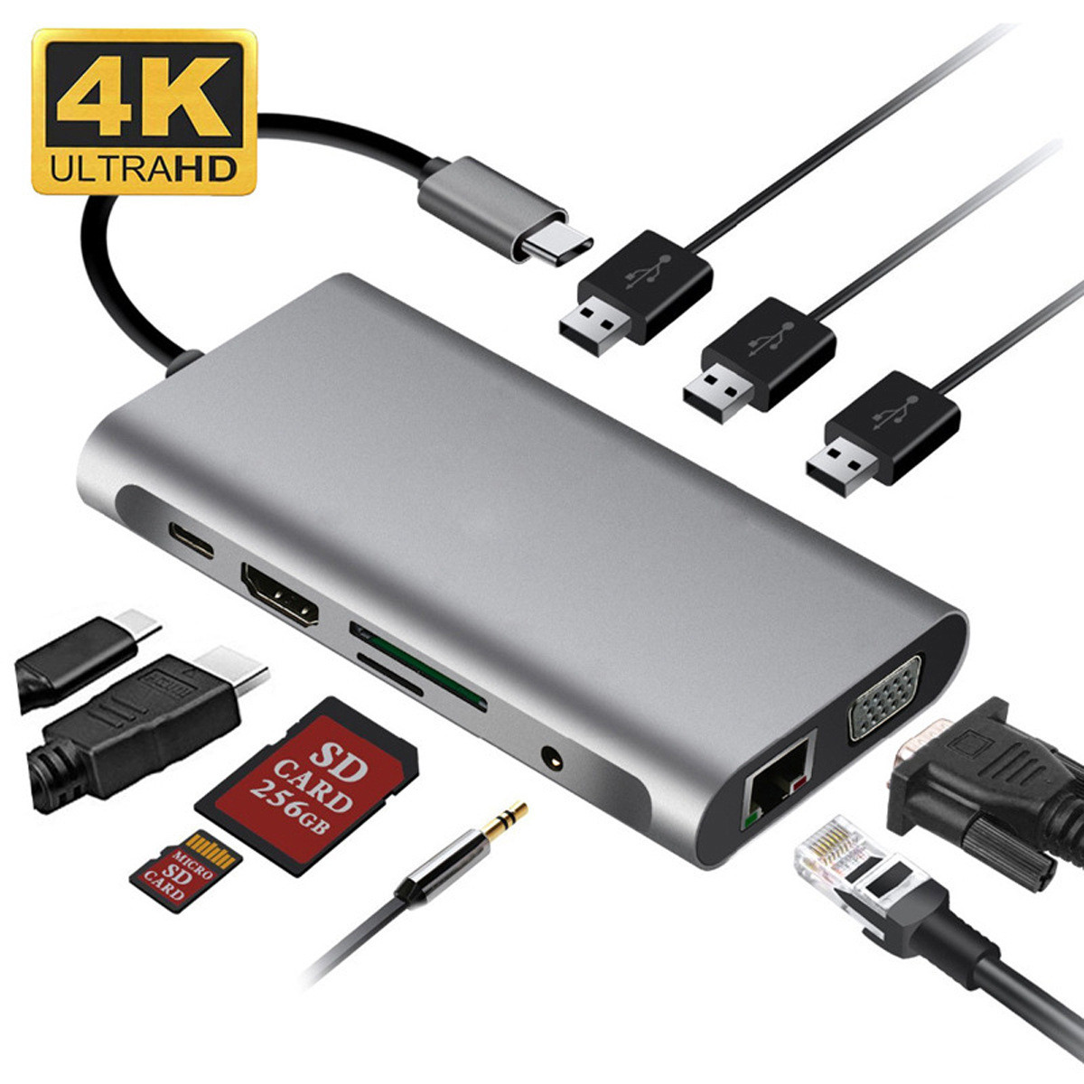 Порт Ethernet HDMI VGA PD TF Компьютерный концентратор расширения HUB