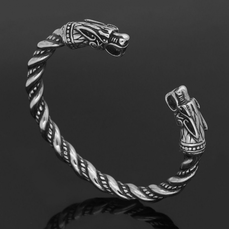 New Fashion Mythical Viking Pirate Stainless Steel Retro Double-headed Dragon Open Solid Bracelet