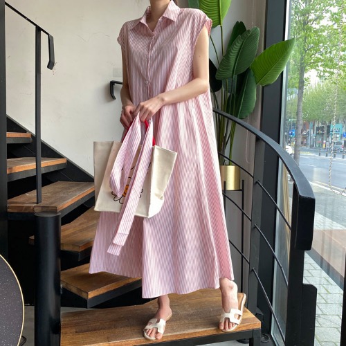 Temperament Long Sleeveless Lace Shirt Dress